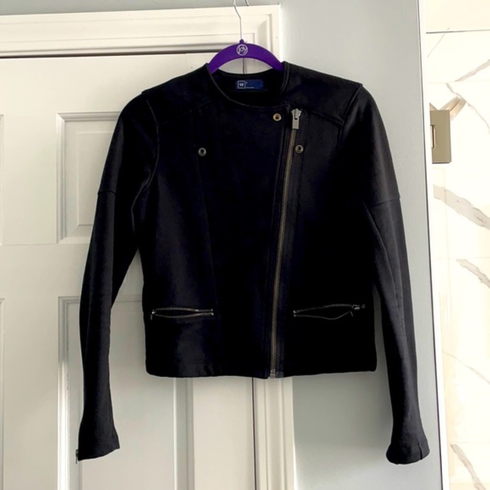 GAP Asymmetrical Zip Up Black Cotton Moto Jacket